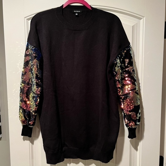 𝅺gorgeous multicolor sequin arm black sweater Designer inspired. XXL holiday - Picture 1 of 7